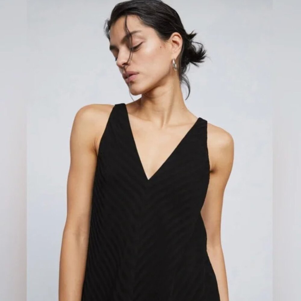 NEW Everlane The City Stripe Midi Dress - Black
